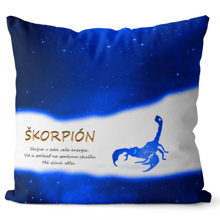 Vankúš Znamenie Škorpión (23.10. - 22.11.) - modrý (Veľkosť: 40 x 40 cm)