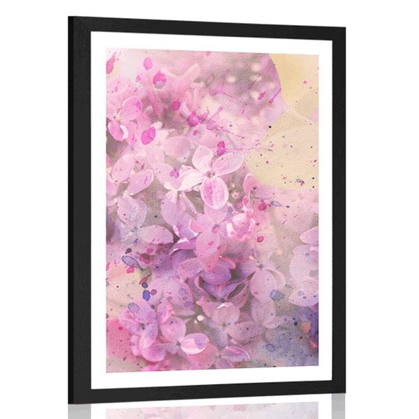 Plagát s paspartou ružová vetvička kvetov - 20x30 black