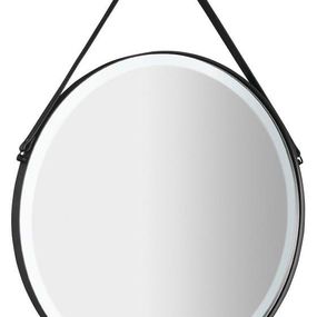 SAPHO - ORBITER guľaté zrkadlo s LED osvetlením, kožený popruh, ø 70cm, čierna mat ORL070