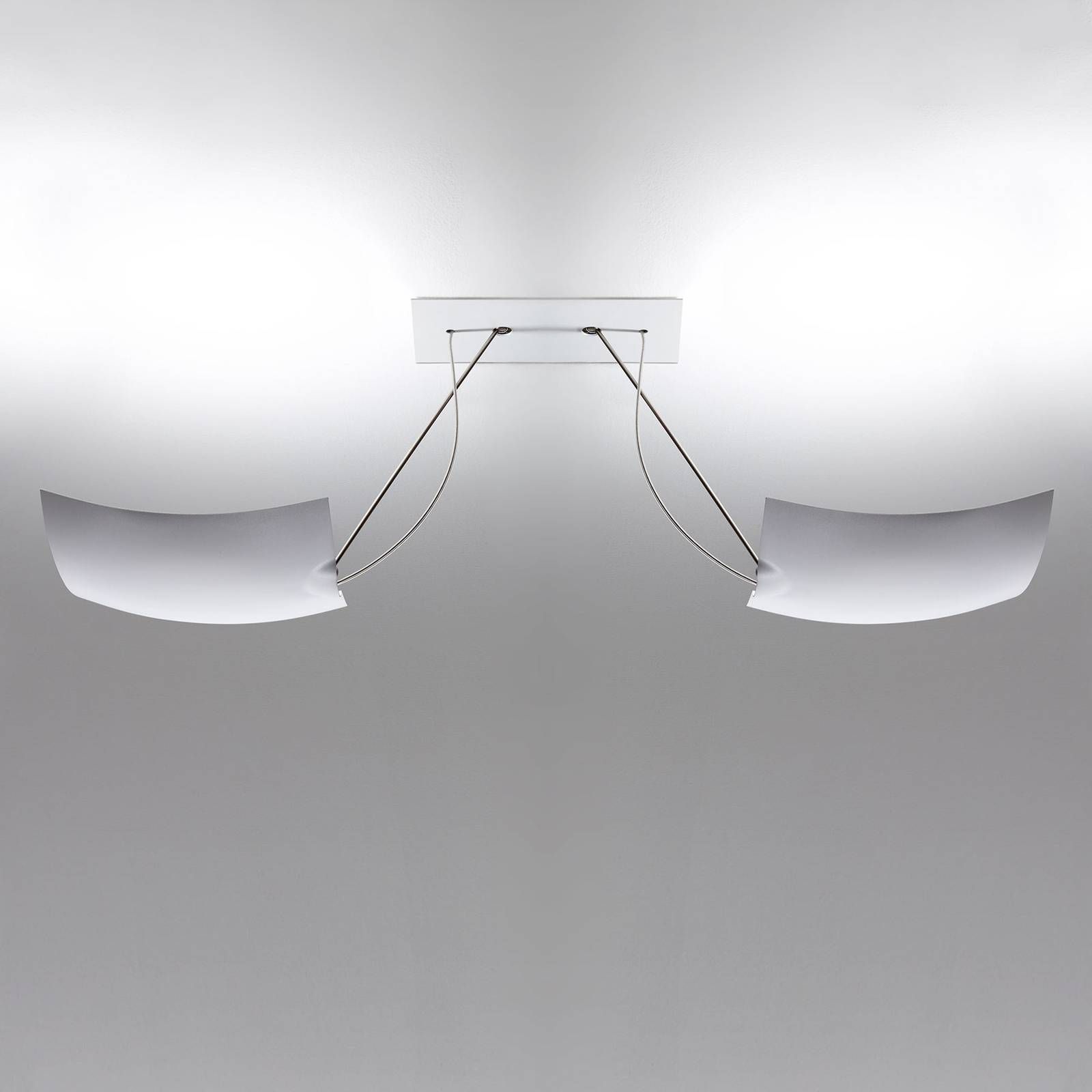 Ingo Maurer 2x18x18 stropné LED svietidlo 2-pl., Obývacia izba / jedáleň, ušľachtilá oceľ, hliník potiahnutý práškom, 22W, P: 80 cm