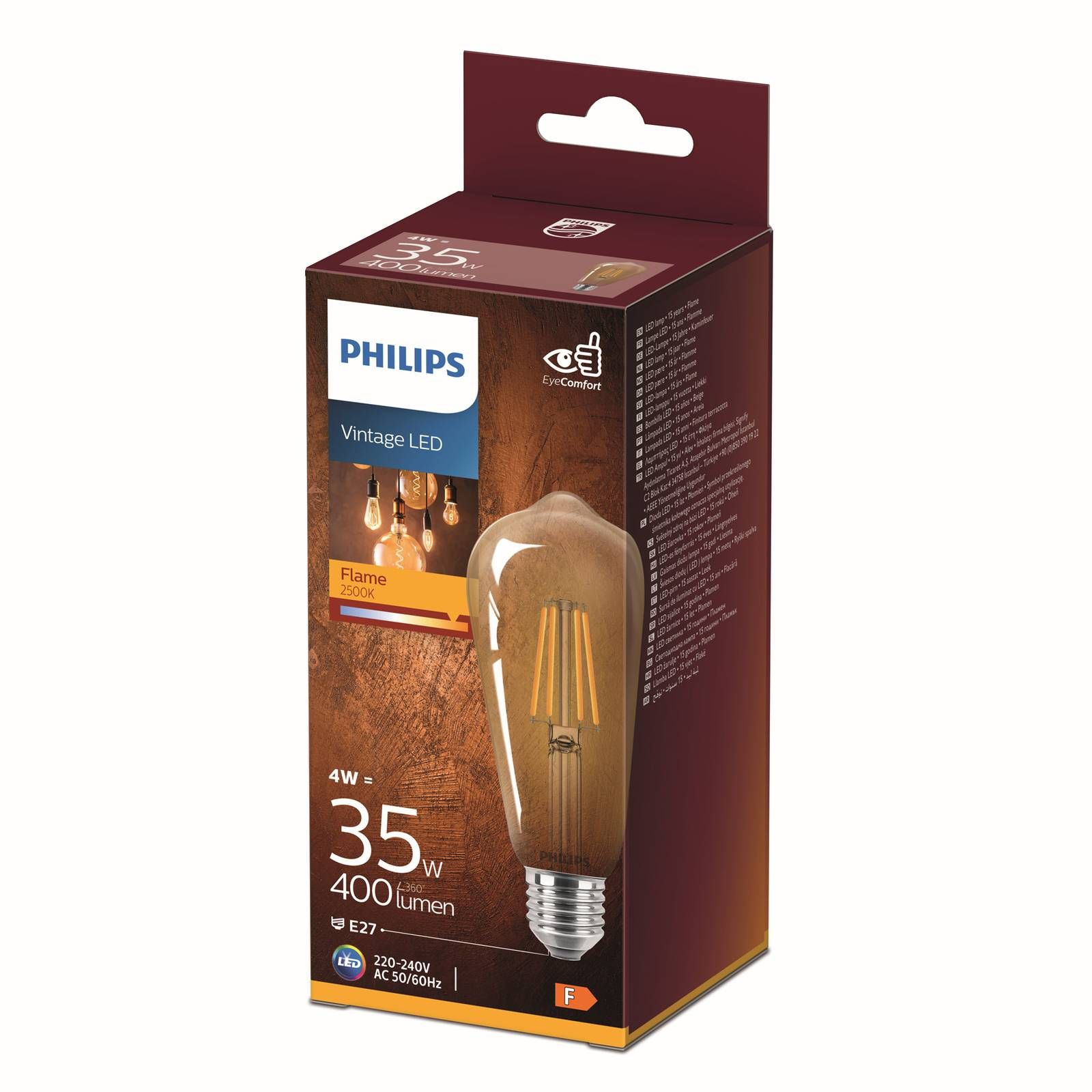 Philips E27 ST64 LED žiarovka Curved 2500K zlatá, E27, 4W, Energialuokka: F, P: 14.2 cm