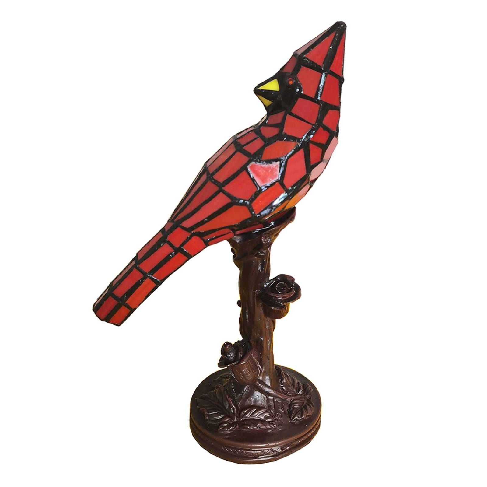 Clayre&Eef Stolová lampa 5LL-6102R Vták, červená štýl Tiffany, Obývacia izba / jedáleň, polyrezín, sklo, E14, 25W, P: 15 cm, L: 12 cm, K: 33cm