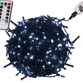 VOLTRONIC® 59743 Vianočné LED osvetlenie 10 m - studená biela 100 LED + ovládač - zelený kábel