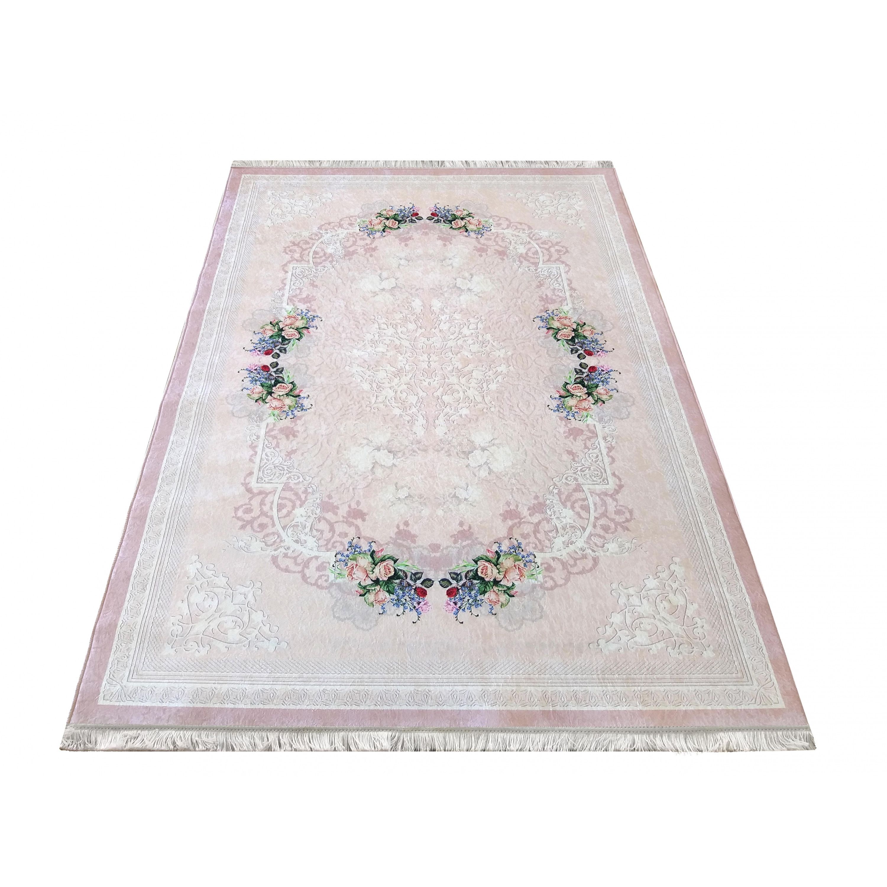 DomTextilu Protišmykový koberec ružovej farby s jemnými kvetmi 54488-234079