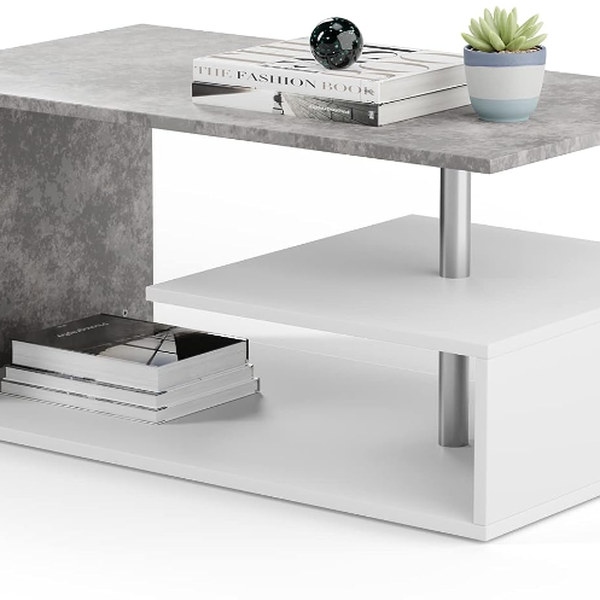 Konferenčný stolík, 90 x 50 x 41 cm, bielo/sivý (vzor)
