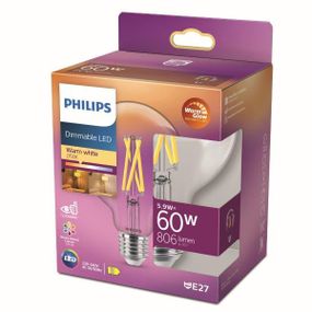 Philips 8719514323957 LED žiarovka E27 5,9W/60W 806lm 2200-2700K G93 filament WarmGlow Dimmable