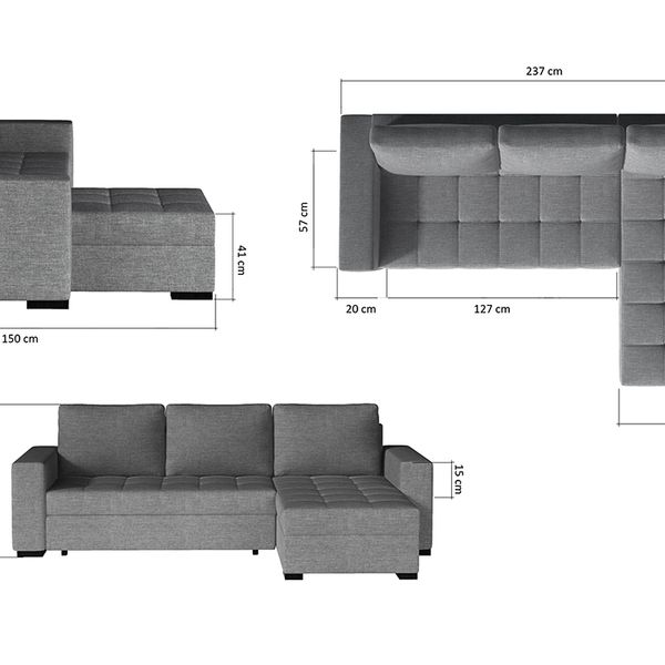 Rohová sedačka s rozkladom a úložným priestorom Novara L/P - čierna (Soft 11) / biela (Soft 17)