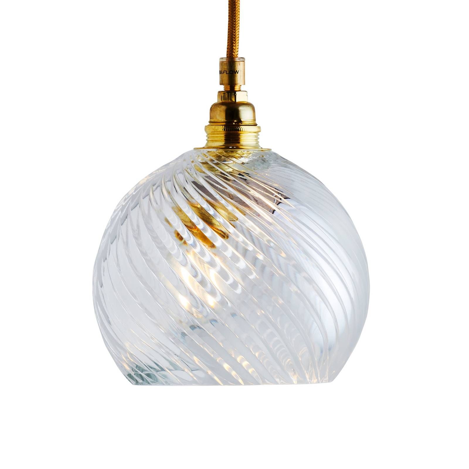 EBB & FLOW Rowan závesná lampa zlatá Ø 15, 5 cm, Obývacia izba / jedáleň, sklo, kov, textil, E14, 25W, K: 15cm
