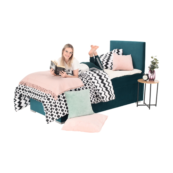 Boxspringová posteľ, jednolôžko, zelená, 90x200, ľavá, SAFRA