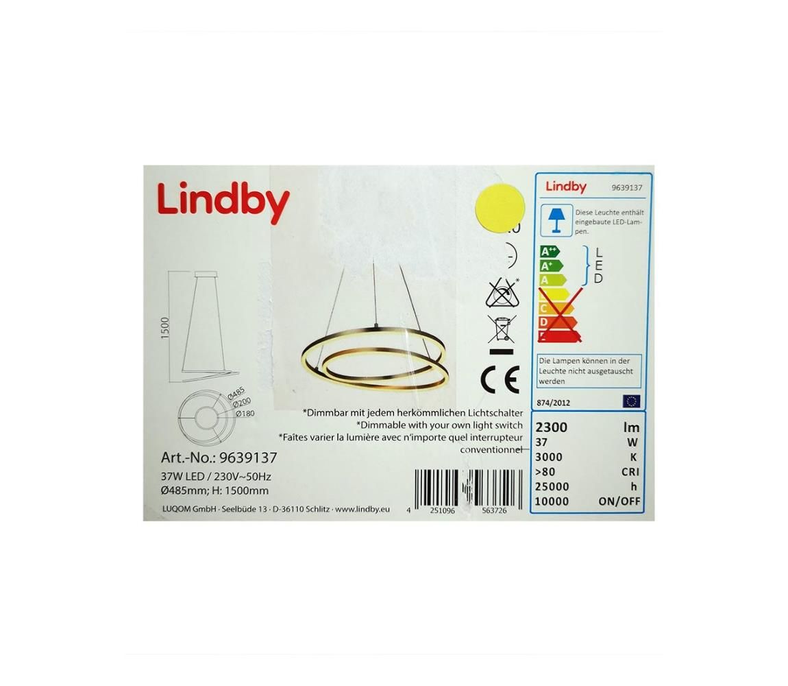 Lindby - LED Stmievateľný luster na lanku DAVIAN LED/37W/230V