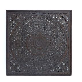 Dekorácia na stenu Mandala hnedá tmavá, 110x110cm, drevo, ručná práca