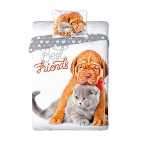 Faro · Posteľné obliečky pes a mačka - Best friends - 100% bavlna - 70x90 cm + 140x200 cm