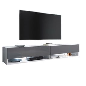 Expedo TV stolík MENDES A 180, 180x30x32, biela/sivá lesk, s LED osvetlením