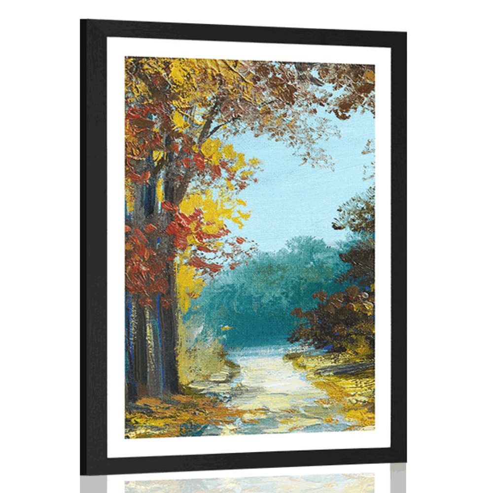 Plagát s paspartou maľované stromy vo farbách jesene - 20x30 white