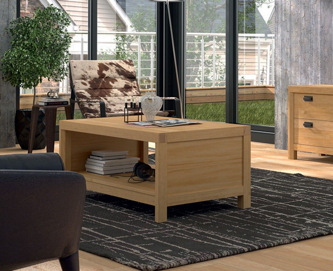 Estila Luxusný dizajnový konferenčný stolík Lyon z masívneho dreva s poličkou obĺžnikový 110cm