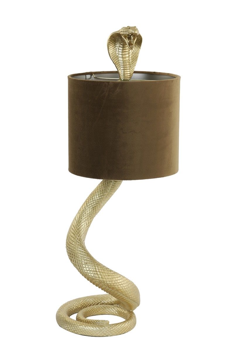Zlatá stolná lampa va tvare hada Snake s karamelovým tienidlom - 27 * 25 * 68cm / E27