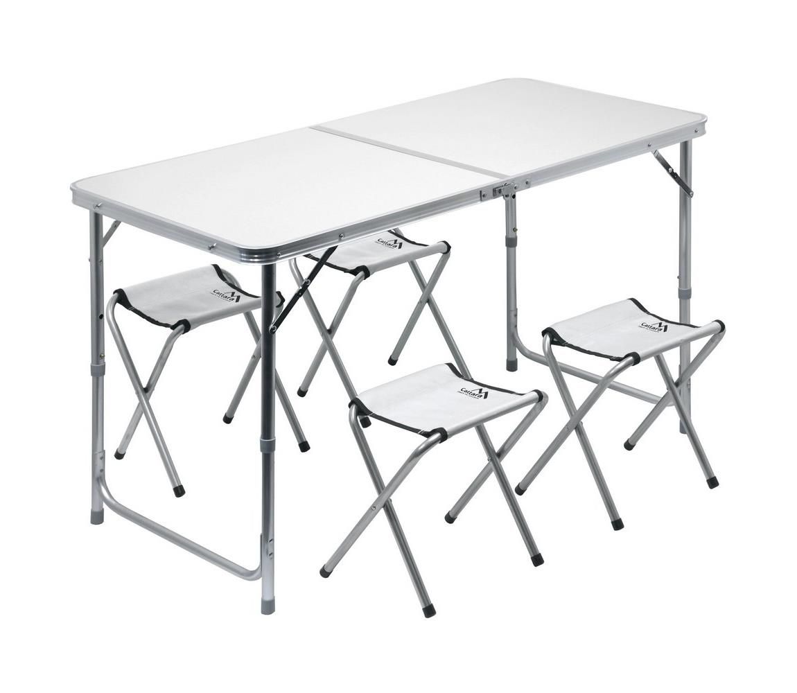 Skladací kempingový stôl + 4x stolička biela/chróm