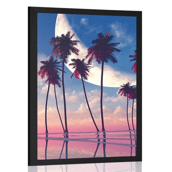 Plagát západ slnka nad tropickými palmami - 30x45 black