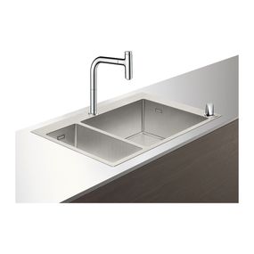 Hansgrohe kombinácia nerezového dvojdrezu 755x500mm, drezovej batérie a ovládacou kyvnou pákou, komplet, chróm 43206000