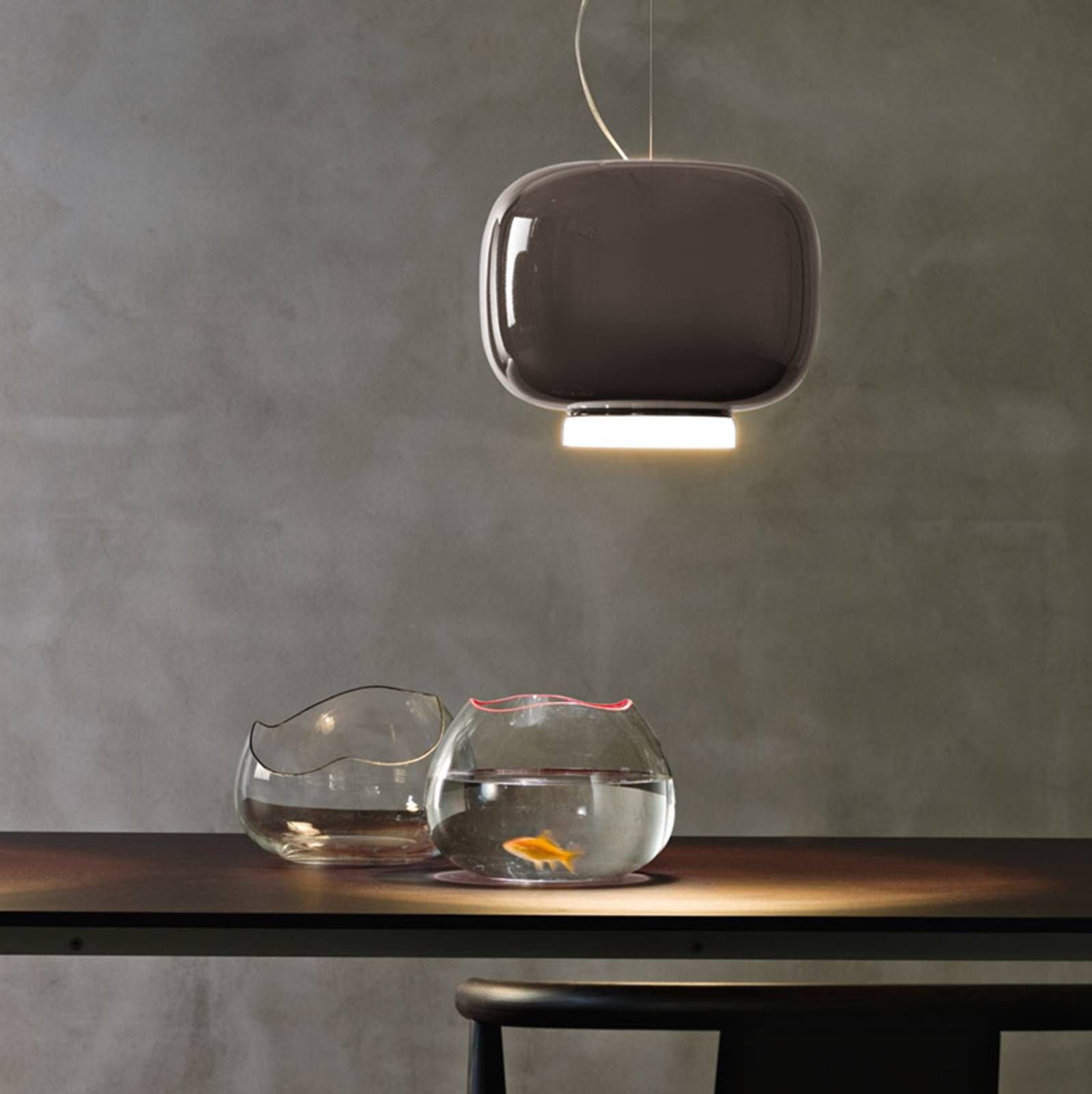 Foscarini Chouchin 3 závesné LED svietidlo, sivá, Kuchyňa, fúkané lakované sklo, E27, 21W, K: 25cm