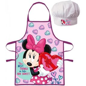 EUROSWAN · Detská / dievčenská zástera s kuchárskou čiapkou Minnie Mouse s bonboniérou - Disney - 2 dielna súprava