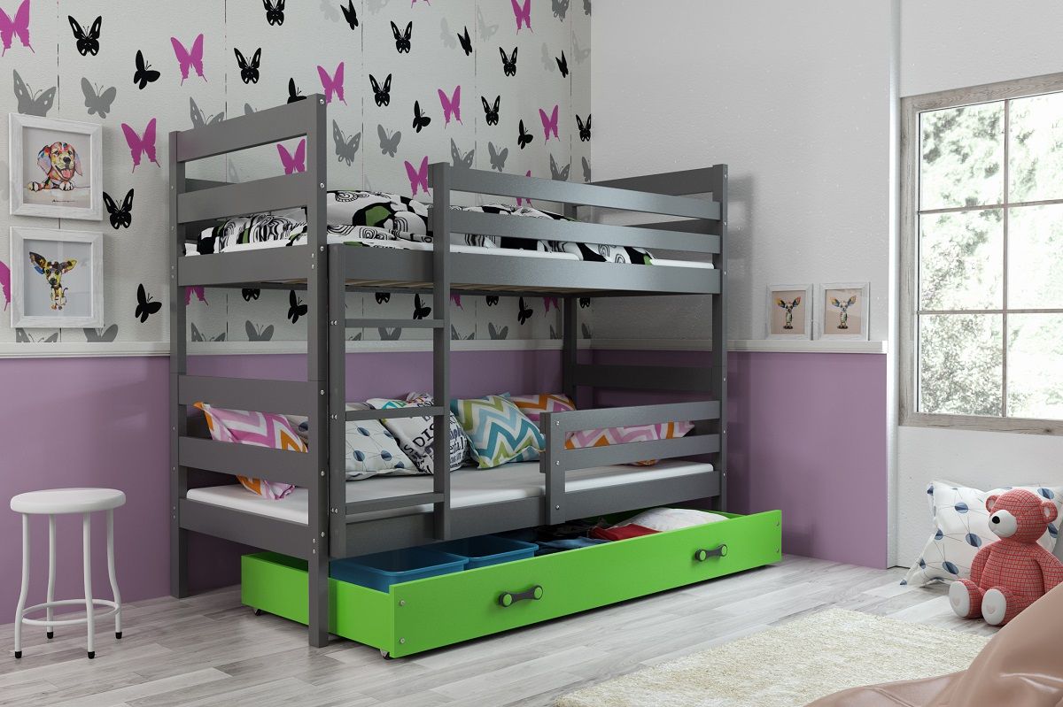 Poschodová posteľ ERIK 2 - 200x90cm - Grafitová - Zelená