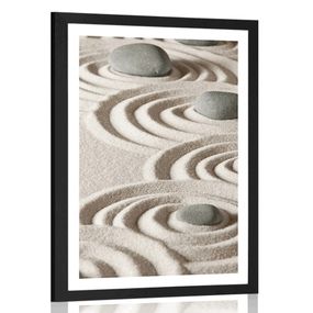 Plagát s paspartou Zen kamene v piesočnatých kruhoch - 40x60 black