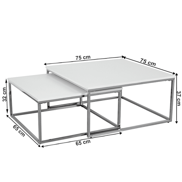 Konferenčné stolíky, set 2 ks, chróm/biela ENISOL TYP 1