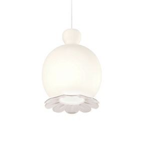 Kundalini Opyo závesná lampa, vyfúknutá, biela, Obývacia izba / jedáleň, sklo, kov, E27, 57W, K: 28cm