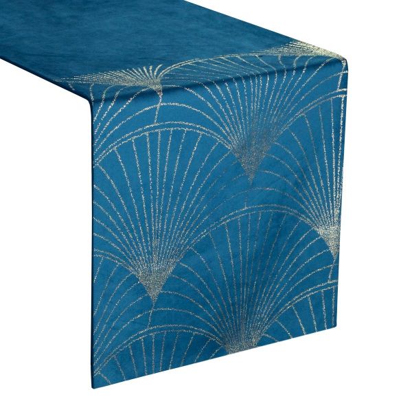 DomTextilu Zamatový stredový obrus s lesklou potlačou modrej farby 68651-244341 Modrá