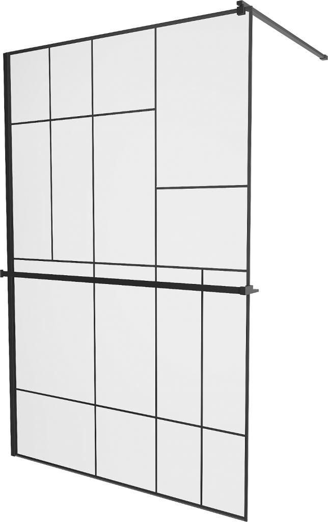 MEXEN/S - KIOTO Sprchová zástena WALK-IN s poličkou a držiakom uterákov 70 x 200 cm, transparent/čierna 8 mm, čierna 800-070-121-70-78