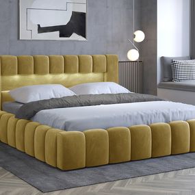 Čalúnená manželská posteľ s roštom Lamia DUP 160 - zlatá