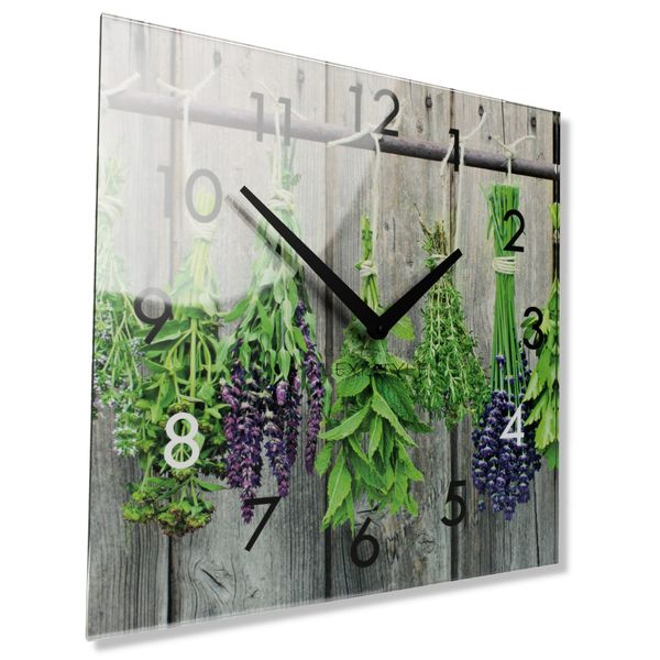 DomTextilu Dekoračné sklenené hodiny 30 cm s motívom byliniek 57334