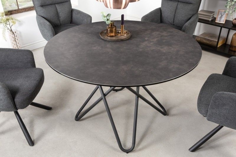 Estila Industriálny kruhový jedálenský stôl Sabine v antracitovom prevedení s čiernou kovovou konštrukciou 120cm