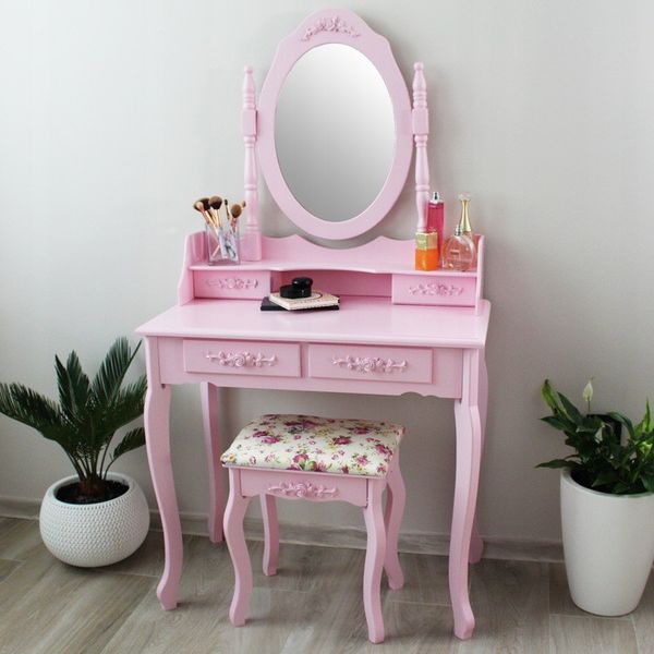 DomTextilu Moderný toaletný stolík so stoličkou v ružovej farbe 24613