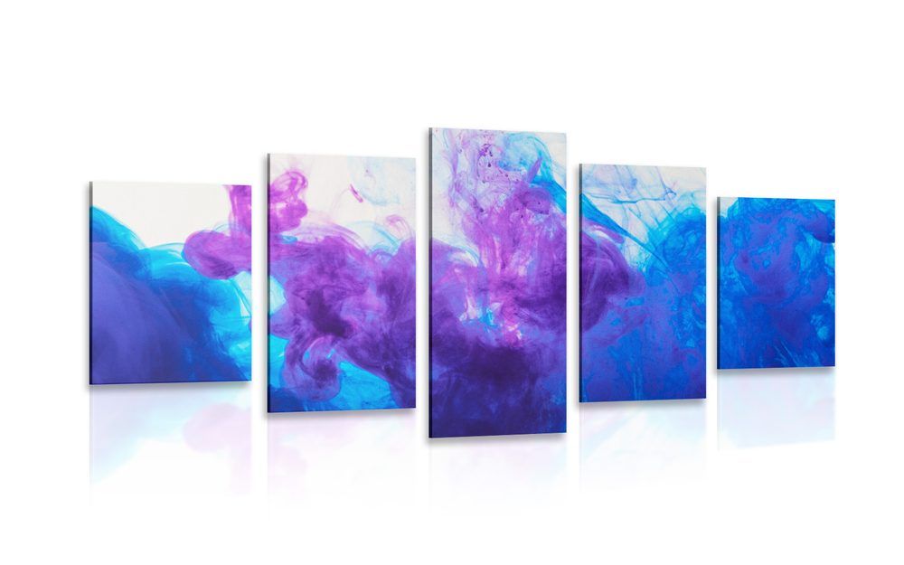 5-dielny obraz atrament v modro-fialových odtieňoch