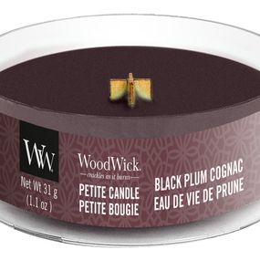 Woodwick sviečka petite Black Plum Cognac