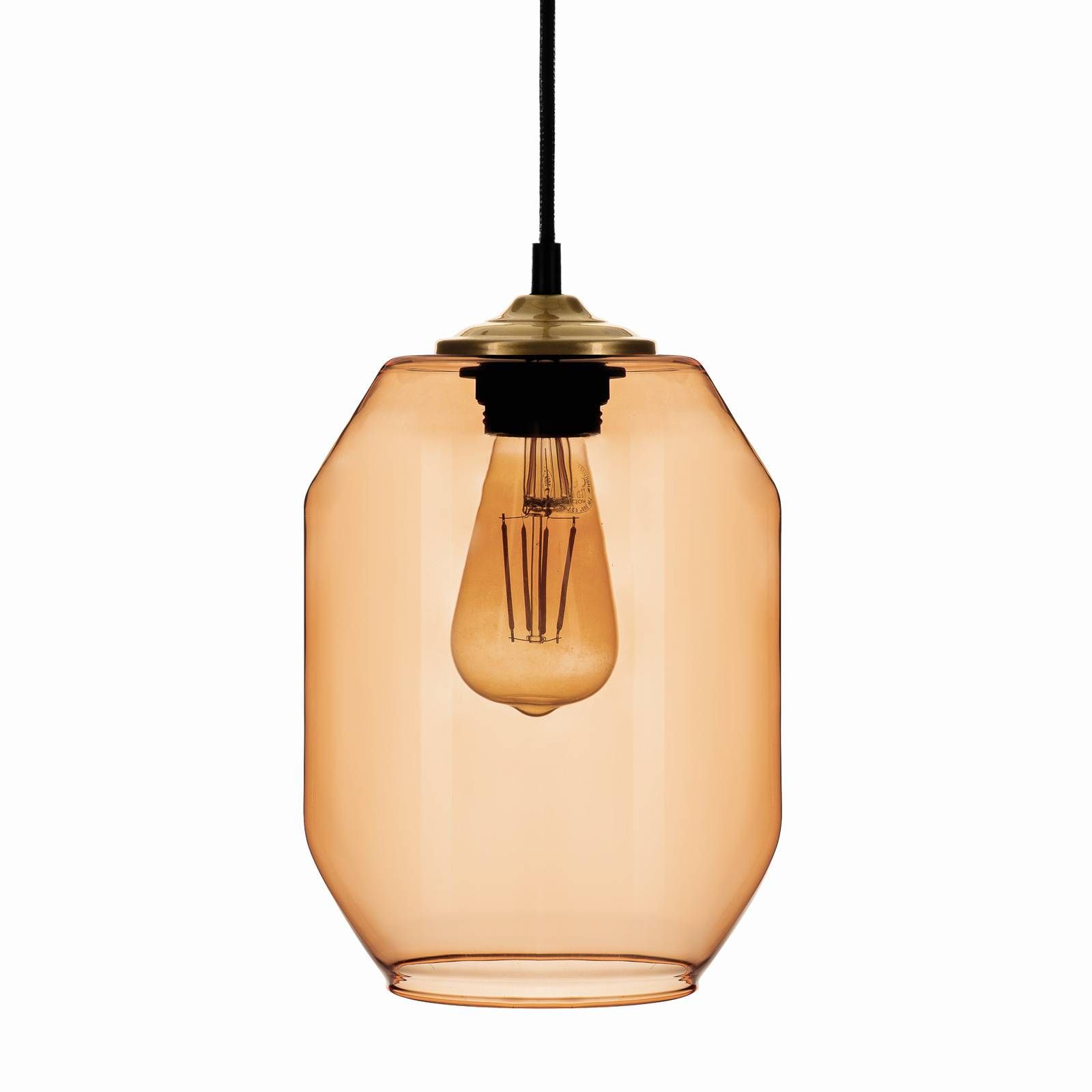 Euluna Závesná lampa Barrel ručne fúkané, svetlohnedá, Obývacia izba / jedáleň, sklo, kov, E27, 60W, K: 25cm