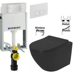 GEBERIT KOMBIFIXBasic vr. bieleho tlačidla DELTA 50 + WC REA CARLO MINI RIMLESS ČIERNY MAT + SEDADLO 110.100.00.1 50BI MM1