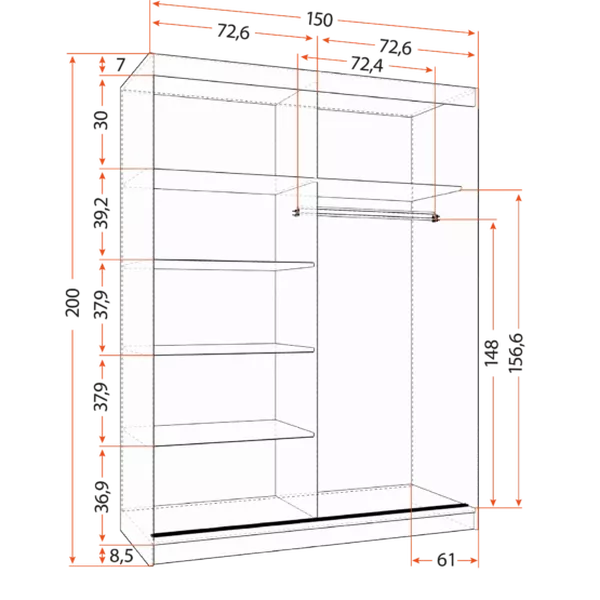 Šatníková skriňa VISTA 04 150 cm čierna/dub sonoma