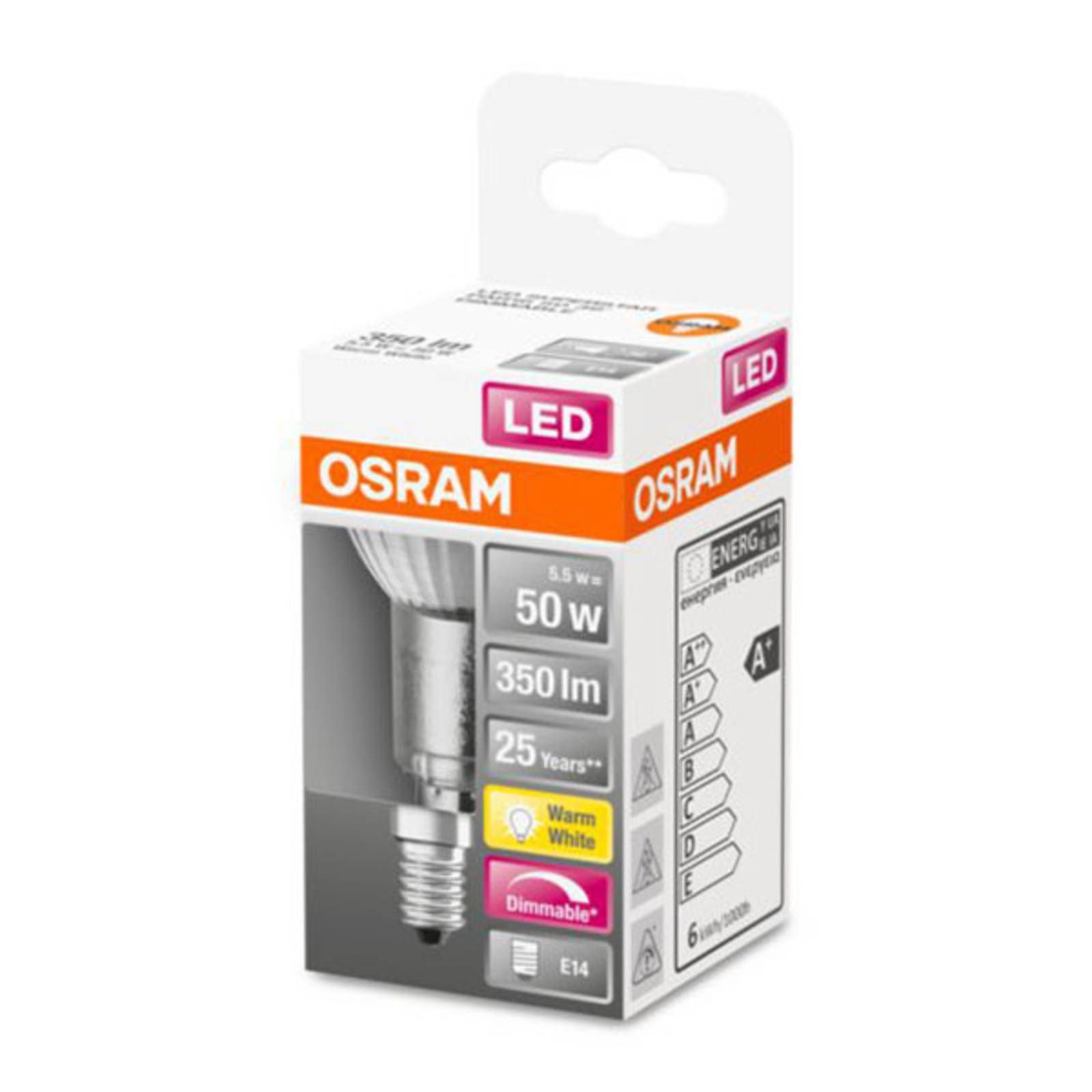 OSRAM LED žiarovka E14 4, 8W PAR16 2 700K stmieva, E14, 4.8W, Energialuokka: F, P: 7.3 cm