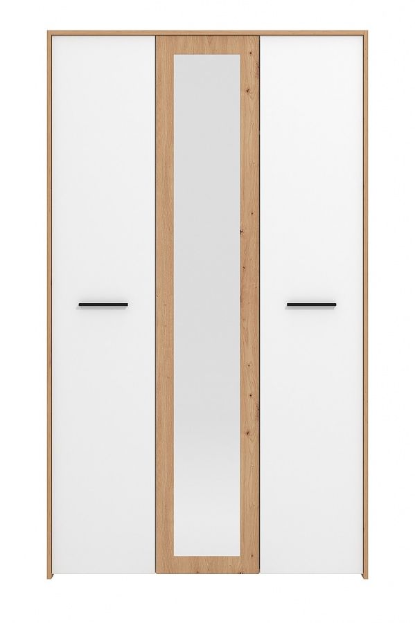 Trojdverová šatníková skriňa so zrkadlom geralt - biela/dub artisan