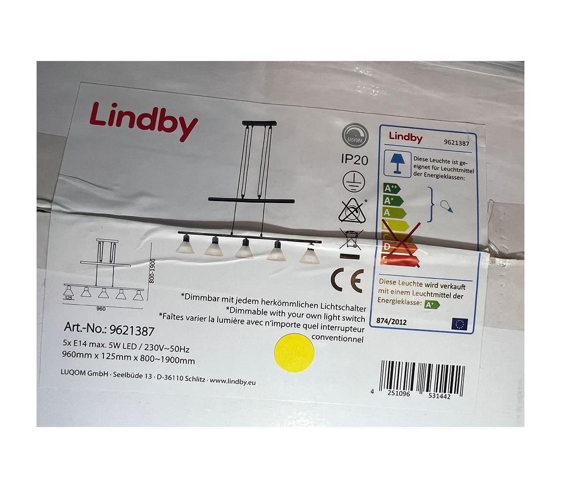 Lindby - LED Stmievateľný luster na lanku ELEASA 5xE14/5W/230V