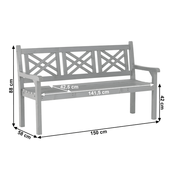 Drevená záhradná lavička, sivá, 150 cm, FABLA