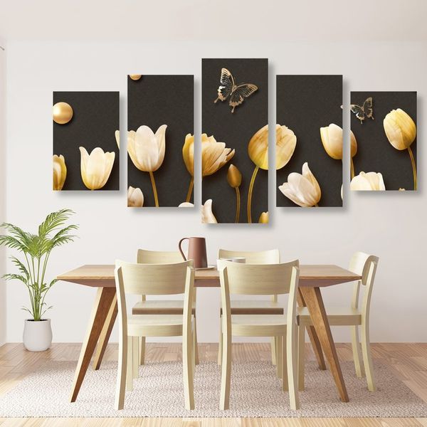 5-dielny obraz tulipány so zlatým motívom - 200x100