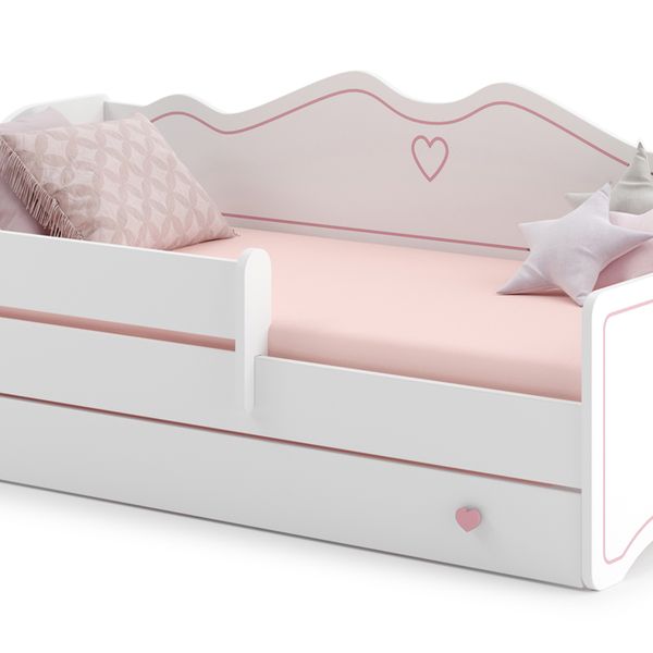 Detská posteľ s matracom a úložným priestorom Elin 80x160 cm - biela / ružový vzor