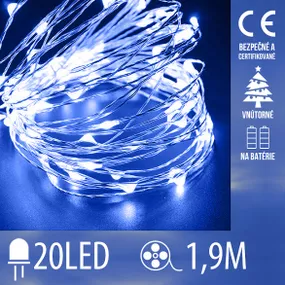 Vianočná led svetelná mikro reťaz na batérie - 20led - 1,9m modrá