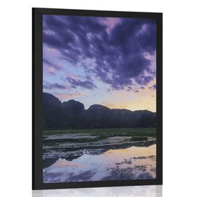 Plagát romantický západ slnka v horách - 40x60 black