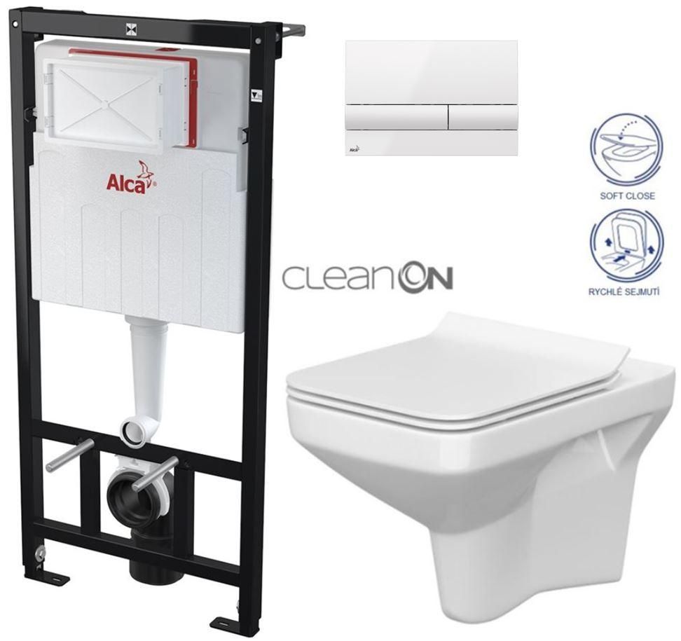 ALCADRAIN Sádromodul - predstenový inštalačný systém s bielym tlačidlom M1710 + WC CERSANIT CLEANON COMO + SEDADLO AM101/1120 M1710 CO1