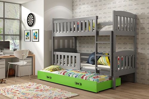 Poschodová posteľ s prístelkou KUBO 3 - 200x90cm Grafitová - Zelená